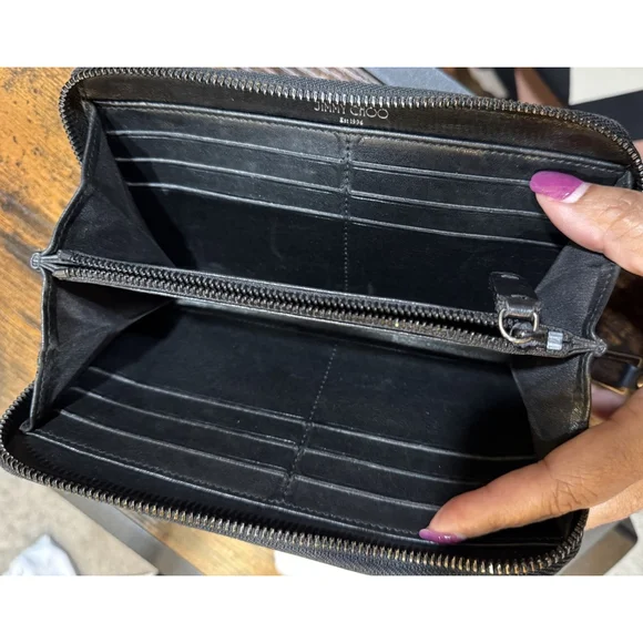 Jimmy Choo Carnaby Leather Wallet With Studs Black Gunmetal - Picture 8 of 16